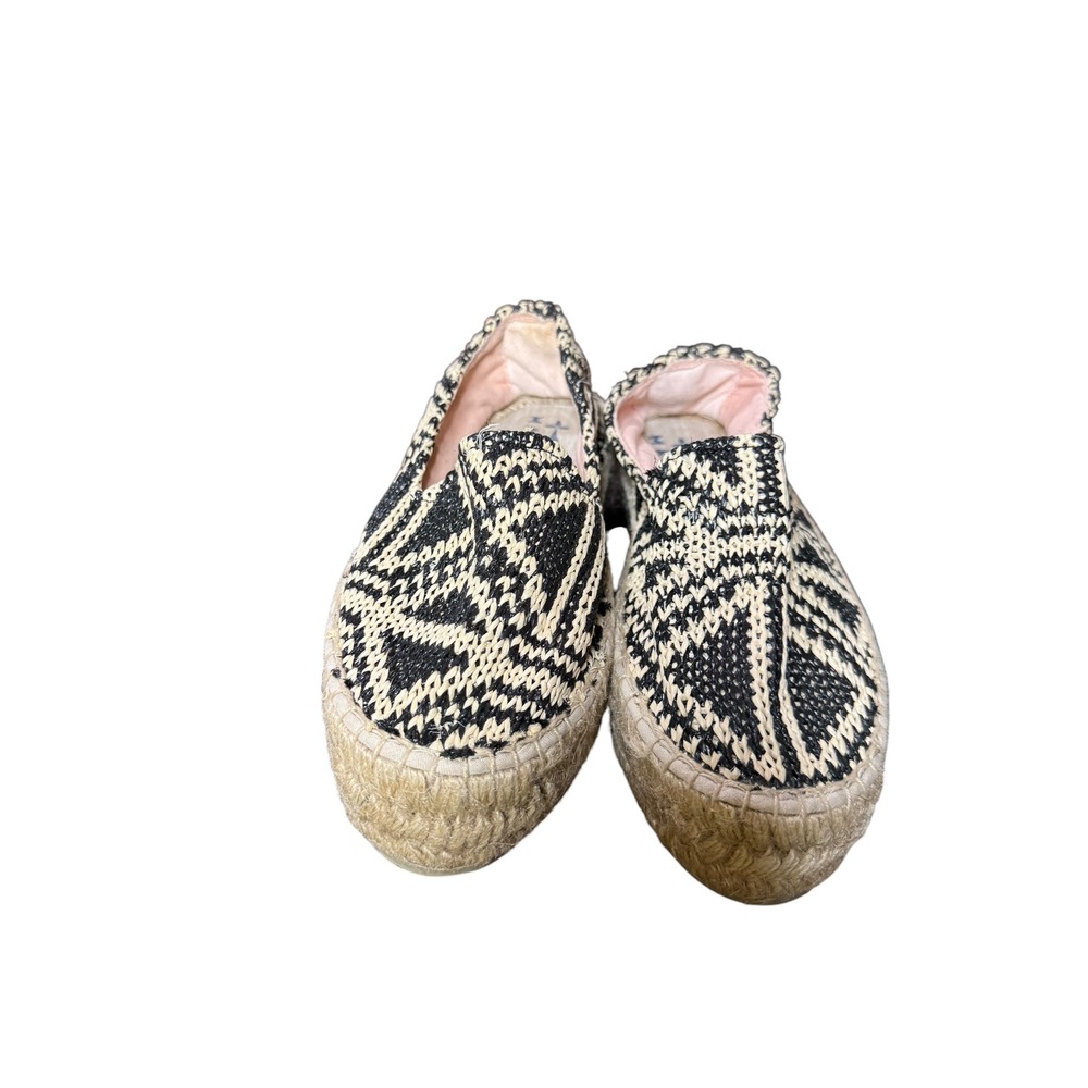 Manebi Black White Woven Espadrille Flats Closed Back Size 37